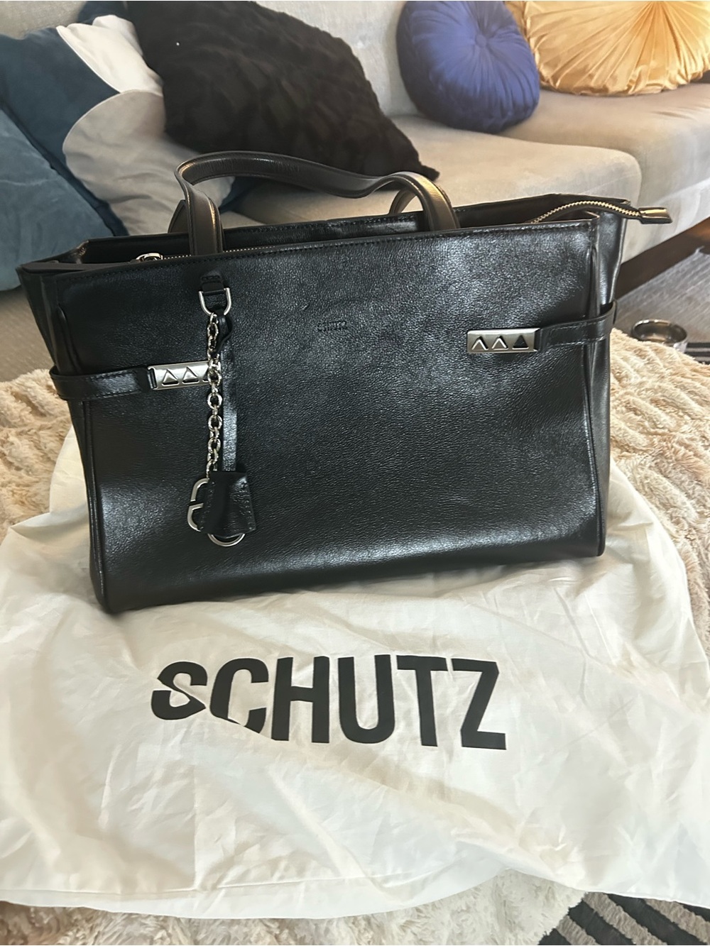 Schutz Black Leather Satchel Bag